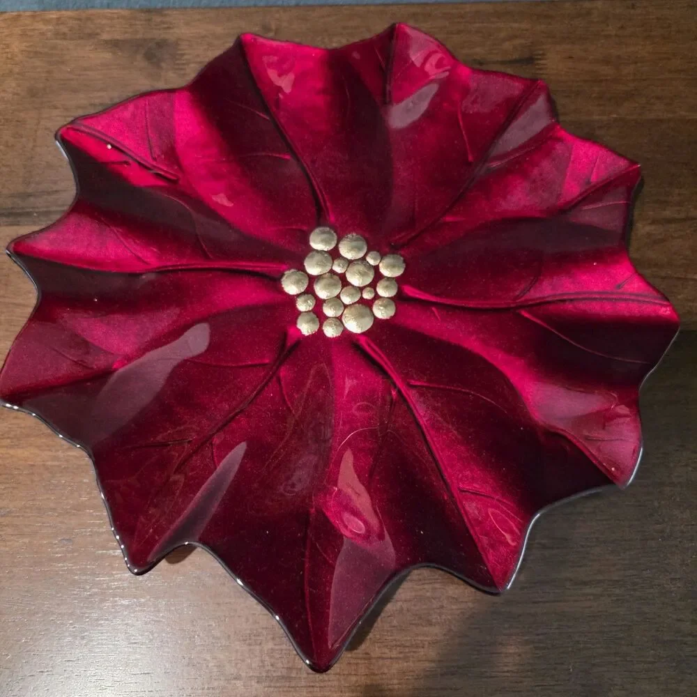 Set of 5 Pier 1 Imports Glass Poinsettia Dessert Salad Plates 8